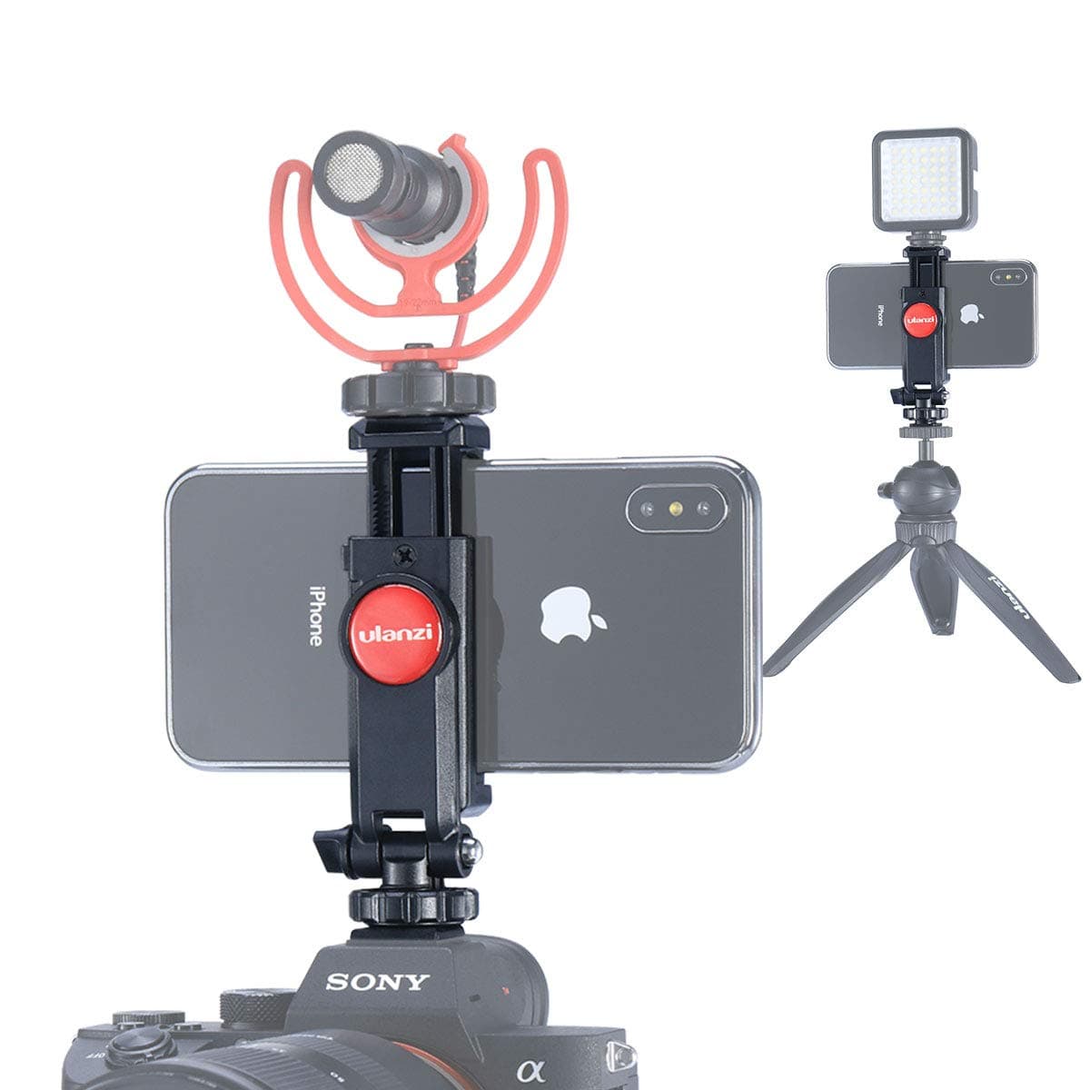 ST-06 Camera Hot Shoe Phone Holder Flexible Phone Tripod Mount Adapter w Cold Shoe Mount for Microphone LED Light for DJI Ronin SC iPhone Samsung Canon Nikon DSLR Camera Ring Light Photography