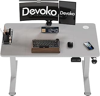 Electric Standing Desk 100x60cm Sit Stand Table Height Adjustable spliced board Desk with Backpack Hook and Memory Smart Pannel, Home Office Table with Splice Board, Grey