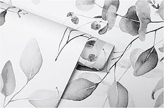 HAOKHOME Peel and Stick Wallpaper Boho Black/Grey/White Eucalyptus Leaf Floral Wall Mural Home Nursery Boho Contact Paper 17.7in x 9.8ft
