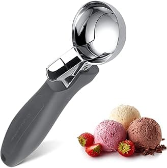OTVAFAVA Ice Cream Scoop, Large Cookie Scoop with Ergonomic Soft Grip Handle, Heavy Duty Multifunctional Baking Scooper for Sundaes, Cupcake, Dough, Protein Balls and Meatballs (Grey, 1)