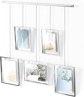 Umbra Exhibit Picture Frame Gallery Set, Adjustable Wall Collage Displays Five Photos (Two 4x6 and Three 5x7), Set of 5, Chrome