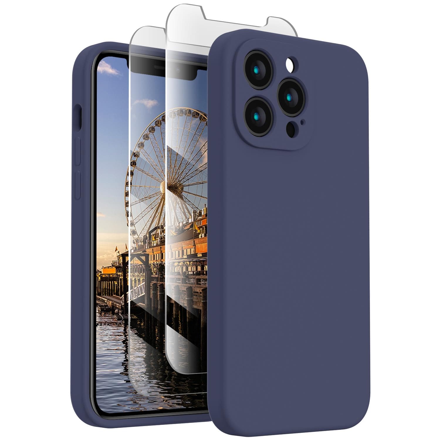 for iPhone 11 Pro Max Case,[Square Edges][Camera Protection]Silicone Upgraded Shockproof Protective Phone Case with [2X Screen Protectors],Soft Anti-Scratch Microfiber Lining, 6.5 inch, Navy blue