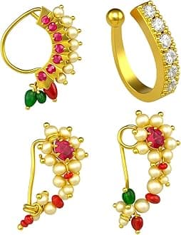 - FASHIONS Maharashtrian Marathi Nath without piercing Mukuthi Nathiya nose pin ring for women.