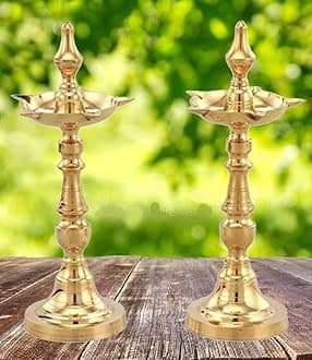 SOLINO Brass Kerala Oil/Ghee Diya,Deepak,Lamp Designer Long Diyas for Home/Office,Pooja Room,Pancharti kuthu vilakku or Annam vilakku,Diya for Puja,Decoration, Aarti,Diwali.Gold Color Pack of (2)