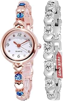Acnos® Premium Girl's Special Quality Different Heart Shape Bangle Analog Watch with Rose Gold Bracelet - Pack of 2