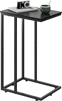 WLIVE Snack Side Table, C Shaped End Table for Sofa Couch and Bed, Black