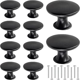 10 Pcs Flat Black Cabinet Knobs Round Modern Black Drawer Knobs Hardware Pulls Handles for Kitchen Cupboard Dresser, 30mm Diameter