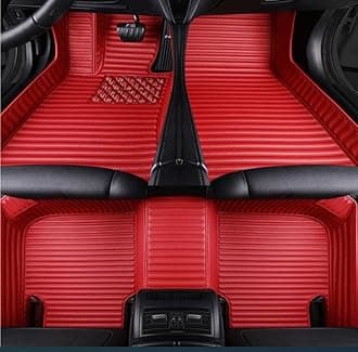 Custom Waterproof Leather Car Floor Mats Fit for Most Car SUV Truck & Sportscar All Weather Protection Vehicles (Red Stripe)