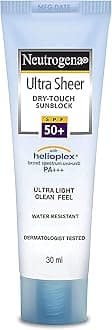 Ultra Sheer Sunscreen SPF 50+ | Broad Spectrum UVA/UVB | Blue light protect | No White Cast | Water resistant Ultra light & Non sticky | Oily, Dry & Sensitive Skin | 30 g (Pack of 1)