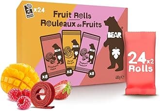 BEAR Fruit Rolls Strawberry & Raspberry & Mango Variety| 100% Natural Ingredients | No added sugar | Healthy School And Lunch Snacks For Kids And Adults | 24 x 20g
