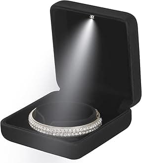 LETURE Classic Metal Glossy Jewelry Bracelet Gift Box with LED Light, Velvet Jewelry Pendant Necklace Storage Display Case for Proposal Engagement Wedding Anniversary Birthday Ceremony (Black)