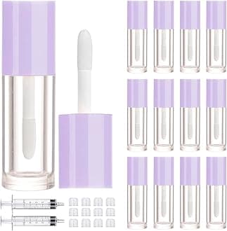 2.5ml 12 PCS Empty Lip Gloss Tubes with Wand Lip Gloss Containers Cute 0.08oz Clear Refillable Lipgloss Making Supplies Kit for DIY Makeup+ 2pcs Syringes (Purple)