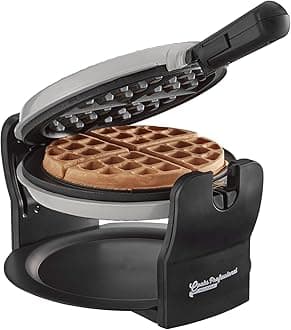 Belgian Waffle Maker 920W | Powerful Electric Rotary Luxury Waffle Machine with Non-Stick Cooking Plates, Locking Mechanism, Folding Handle & Drip Tray | Easy Clean | Silver