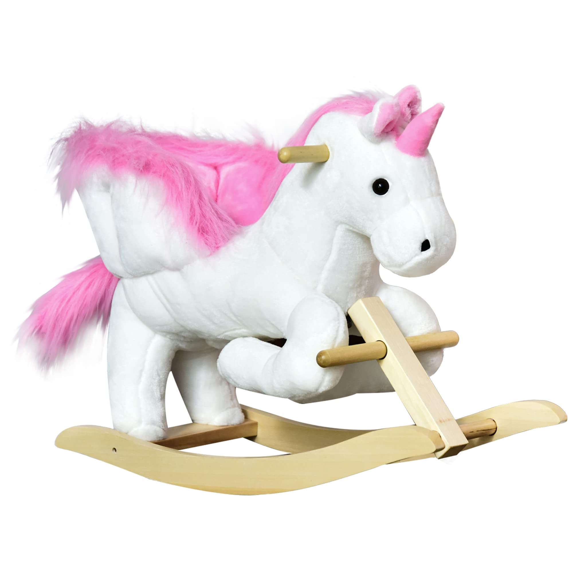 Qaba Unicorn Baby Rocking Horse Toy for Kids with Lullaby Song, Plush Ride on Horse with Heavy-Duty Support System, Interactive Toy Pretend Play Toy for Toddlers 18-36 Months