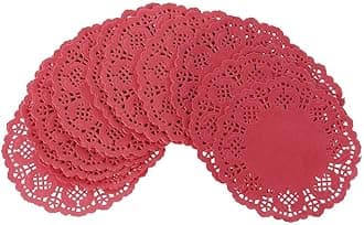 100pcs Lace Paper Doilies Placemats Box Gift Wrap Paper For Wedding Table Decoration Mat, Red