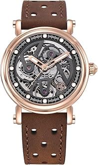 Automatic Watches for Men Black Skeleton dial 50M Waterproof Leather Men's Mechanical Watch Elegant Gifts for Men