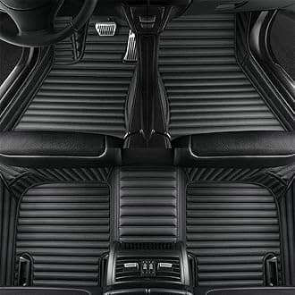 Car Floor Mats for Toyota FJ Cruiser 2007-2016,All Weather Stripe Pu Leather Full Coverage Car Floor Liner,Front & Rear 2 Row Full Set Black
