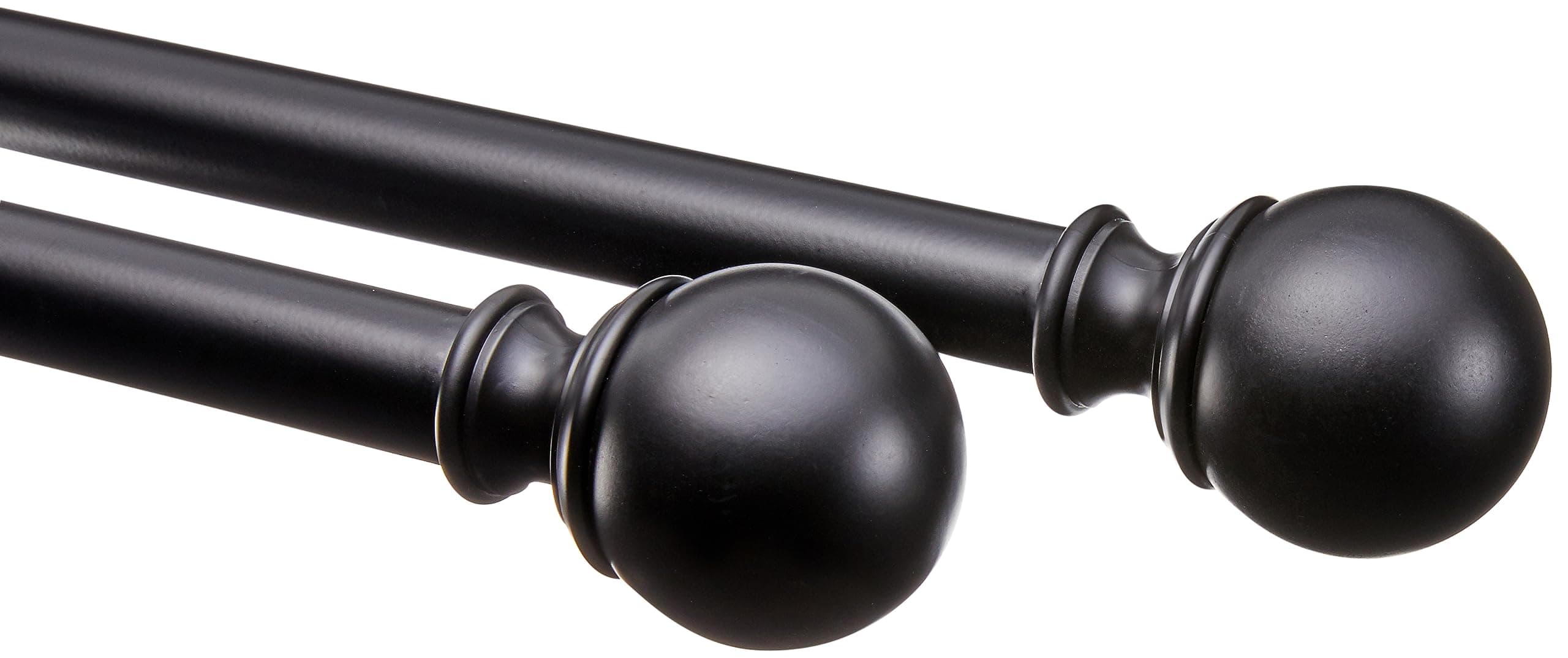 Adjustable Curtain Rod for Windows with Round Finials, 1-Inch Rod, 36" to 72", Black, 1-Pack