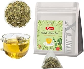 XIEJINJI Guava Leaf Tea Bags, 40 Count, Hojas De Guayaba, Made from 100% Natural Guava Leaves, No Flavoring & No Additives & Caffeine Free, Pyramid Clear Filter Teabag