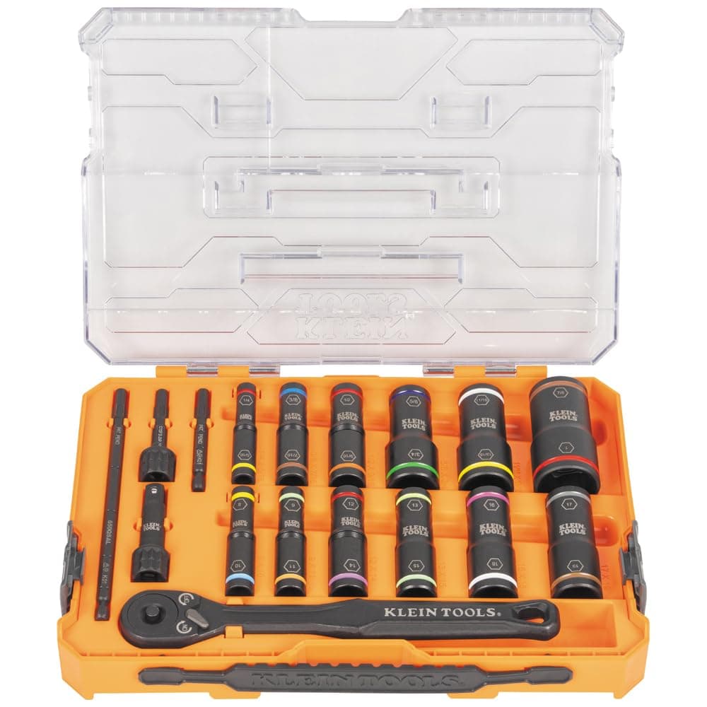 65626 KNECT Deep Well Impact Socket Set, 3/8-Inch Drive Ratchet, 24 SAE and Metric Flip Socket Sizes, MODbox Case, 18-Piece