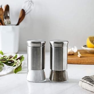 Shree Radharani Home & Kitchen, Restaurant use Salt Shaker Set/Stainless Steel Glass Cover/Perfect Pour Holes/Moisture-Proof Spice Dispenser, Condiment Set with Glass Bottom (Set of 2)