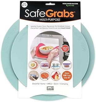 Safe Grabs: Multi-Purpose Silicone Original Microwave Mat as Seen on Shark Tank | Splatter Guard, Trivet, Hot Pad, Pot Holder, Minimize Mess (BPA Free, Heat Resistant, Dishwasher Safe), Set of 2, Mist