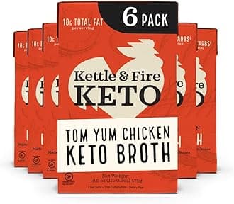 Tom Yum Chicken Keto Bone Broth, Chicken by Kettle and Fire, Keto Diet, Paleo Friendly, Gluten Free, with Collagen, 4g Net Carbs, 6g of Protein (Pack of 6)