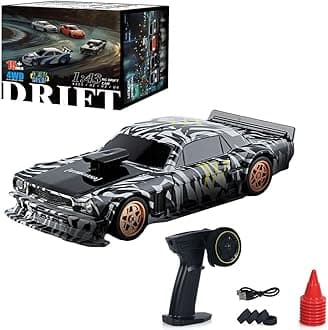 RC Drift Car, Mini RC Drift Car for Adults 1:43 Remote Control High Speed Race Drifting Cars, 2.4GHz 4WD Racing Hobby Toy Car with with LED Lights Drift Tires for Adults (Black+White)
