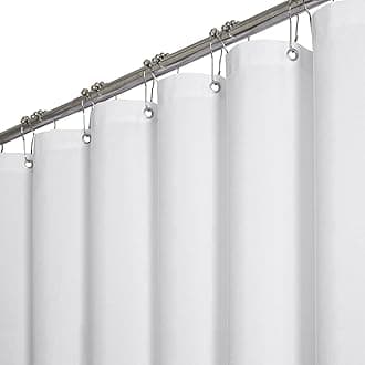 BTTN Extra Long Shower Curtain 72x96 inches, Tall Linen Textured Heavy Duty Fabric Shower Curtain Set with 12 Plastic Hooks, Large Classic Hotel Polyester Cloth Shower Curtains for Bathroom, White