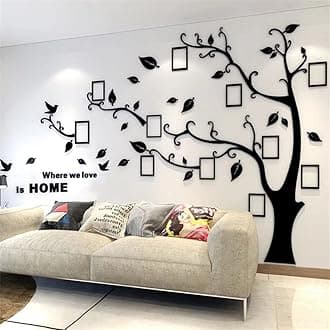 guangmu 3D Tree Wall Stickers DIY Wall Stickers Tree Arts Decorations for Living Room Bedroom (Black Left, XL: 200 x 276 cm)