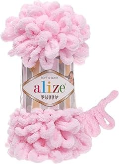 Alize Puffy Knitting Yarn 100 g, Patented Innovation, Loop Knitting without Needles, Colour: 31 Baby Pink