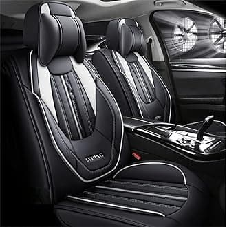 Luxury 5-Seat Car Seat Covers Fit for Tarraco Full Set Cushion Leather Front Rear Seat Protectors Non-Slip Waterproof Durable Vehicle Seat Covers with Headrest(Black White)
