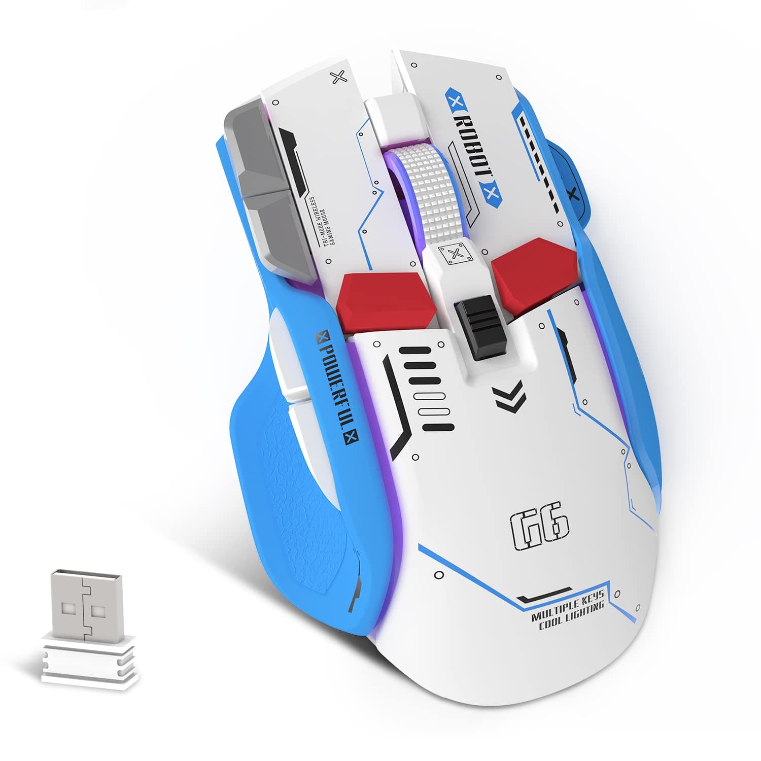 G6 Tri-Mode Mouse, Wired 2.4G Bluetooth Mouse Type C with 11 RGB Backlight, Mechanical Gaming Mouse with 10 Buttons and Fire Button, Adjustable DPI, Windows