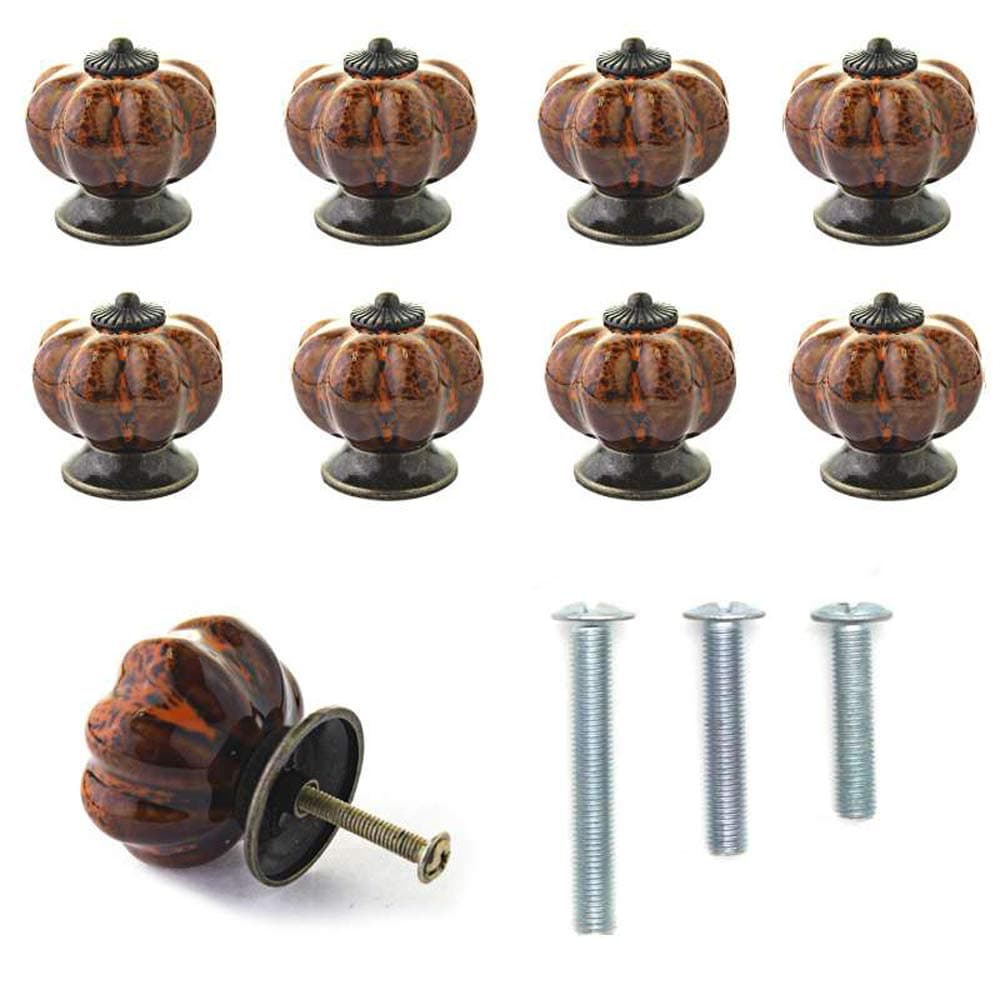 FINROS Pack of 8 New Version Ceramic Pumpkin Cabinet Knobs Cupboard Drawer Pull Handle/Great for Cupboard, Kitchen and Bathroom Cabinets, Shutters (Orange Leopard Grain)