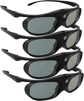 DLP Link 3D Glasses, ELEPHAS 144Hz Rechargeable Active Shutter Eyewear for Most DLP-Link 3D Projectors- Acer, ViewSonic, BenQ Vivitek, Optoma, Panasonic, Dell, Viewsonic (4 Pack)