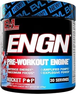 Evlution EVL Intense Pre Workout with Creatine - ENGN Energizing Pre Workout for Men Powder Drink for Lasting Energy Focus and Recovery - with Beta Alanine Caffeine and L Theanine - Rocket Pop