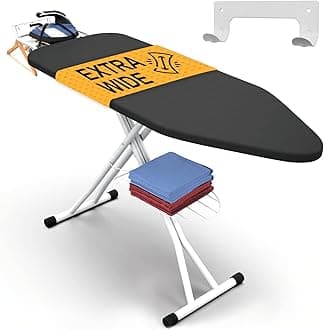 Full Size Ironing Board 57" X 18" with Wall Mount Hanger, Full Metal Construction Iron Board, Built in Iron Caddy, Heat & Scorch Resistant Fabric, Cord Holder, Anti-Skid Feet, Heavy Duty
