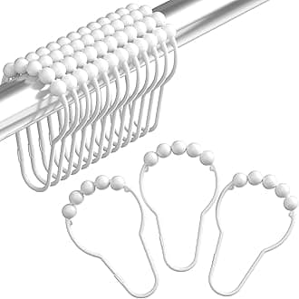 Amazer Shower Curtain Hooks, Decorative Shower Curtain Hooks Rust-Resistant Stainless Steel Shower Curtain Hooks for Bathroom Shower Rod-Set of 12, Polished White