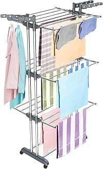 LiMETRO STEEL Stainless Steel Double Pole 3 Layer Stainless Steel Cloth Drying Stand with Hanger