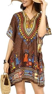 TengruShort Kaftan Beach Cover ups Dresses for Women Ladies Dashiki African Caftan Loungewear Free Size