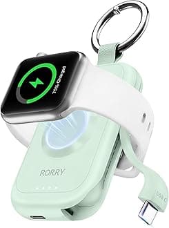 RORRY Portable Charger for Apple Watch, 2500mAh Fast Charging for iWatch Charger, Travel Essentials Gifts with Built-in USB C Cable for Apple Watch Series 11 10 9 8 7 Ultra 3 2 SE Accessories, Green