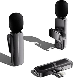 2 Pack Wireless Mini Lavalier Lapel Microphone for iPhone,iPad(Lightning) - 65ft Cordless Clip on Dual Mics with Noise Reduction 6H Working Time for Video Recording Vlogging, YouTube, Interview