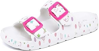 Boys Girls Double Buckle Slide Sandals Comfort Beach Pool Shower Slippers Adjustable Indoor Outdoor Little Kid/Big Kid