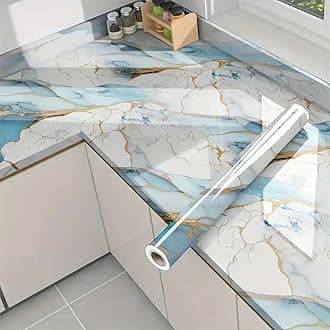 JB'S LAND New 2024 Vinyl Marble Wallpaper Peel and Stick Waterproof Wallpaper for Home Kitchen Countertop Cabinet Furniture Oil Proof Kitchen Stickers(60X200) (Luxury Golden Line Sky)