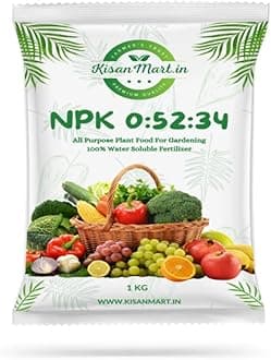 Kisanmart NPK 00 52 34 Fertilizer For Plants - 1 Kg| 100% Water Soluble I Complete Plant Food For Gardening, Growth Boost and Flowering (NPK 00 52 34-1 Kg)