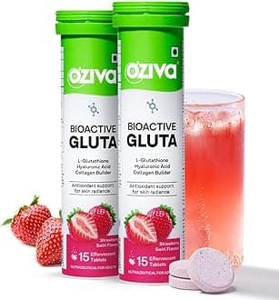 OZivaBioactive Glutathione Tablets for Radiant Skin - 30 Effervescent Tablets (Pack of 2) | L-Glutathione, Lycopene, Vitamin C for Skin Glow & Anti-Pigmentation | Strawberry Swirl
