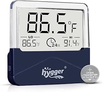 hyggerDigital Aquarium Thermometer Records Max Min Temperature Sensor Gauge with LCD Display Stickable Fish Tank Thermometer for Saltwater, Freshwater, Fish, Amphibians, Reptiles
