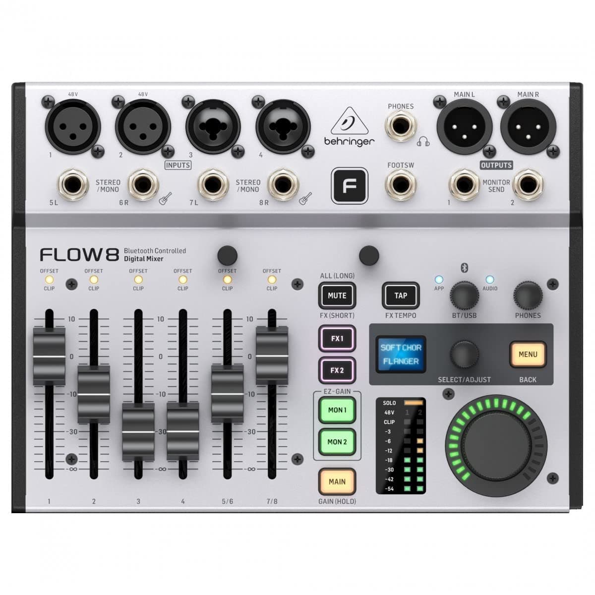 Flow 8 8-Input Digital Mixer With Bluetooth Audio And App Control, 60 mm Channel Faders, 2 Fx Processors And Usb/Audio Interface