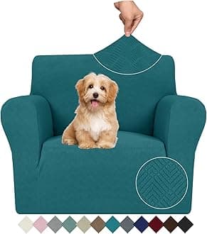 JIVINER Stretch Armchair Slipcovers, 1 Piece Chair Sofa Covers 1 Seater Couch Covers with Elastic Bottom for Kids, Pets (Small, Teal Rhomb)