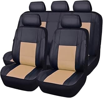 CAR Pass Skyline Premium Leather Seat Covers, Waterproof PU Car Seat Covers Full Set, Front and Rear Seat Covers Universal FIT for Cars,SUV,Vehicles,Sedans,Trucks, Airbag Compatible (Black and Beige)